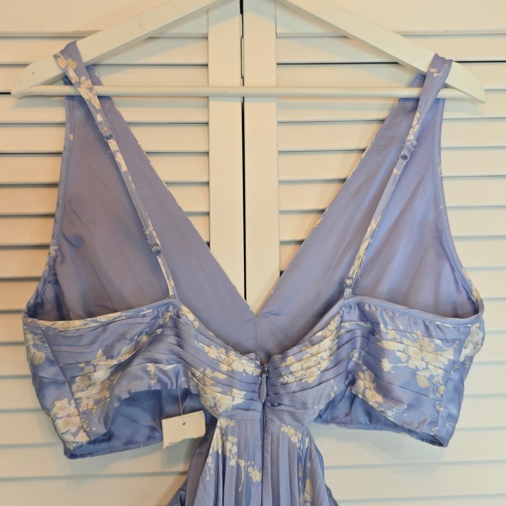 ABERCROMBIE & FITCH Giselle Pleated Cutout Maxi Dress Sz M Blue Floral Fairycore - Picture 5 of 16